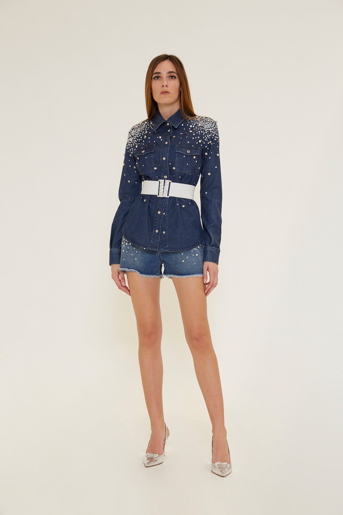 Claudia belt with white brilliant buckle