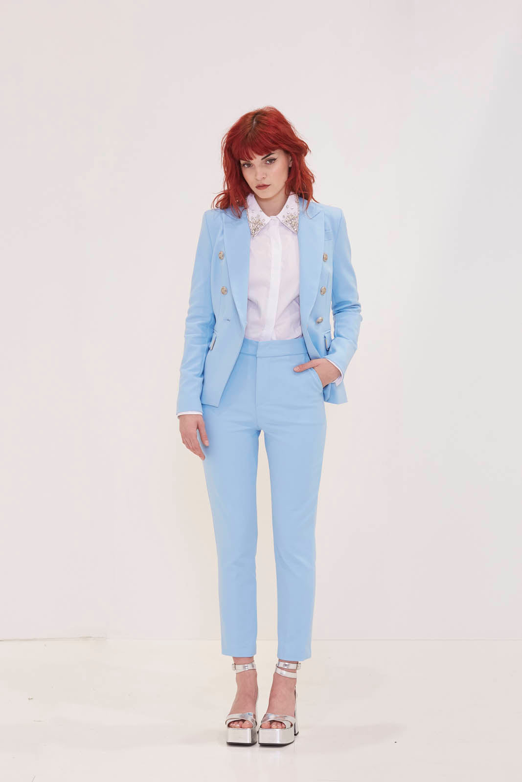 Michela Azzurro trousers in high -waisted technical fabric