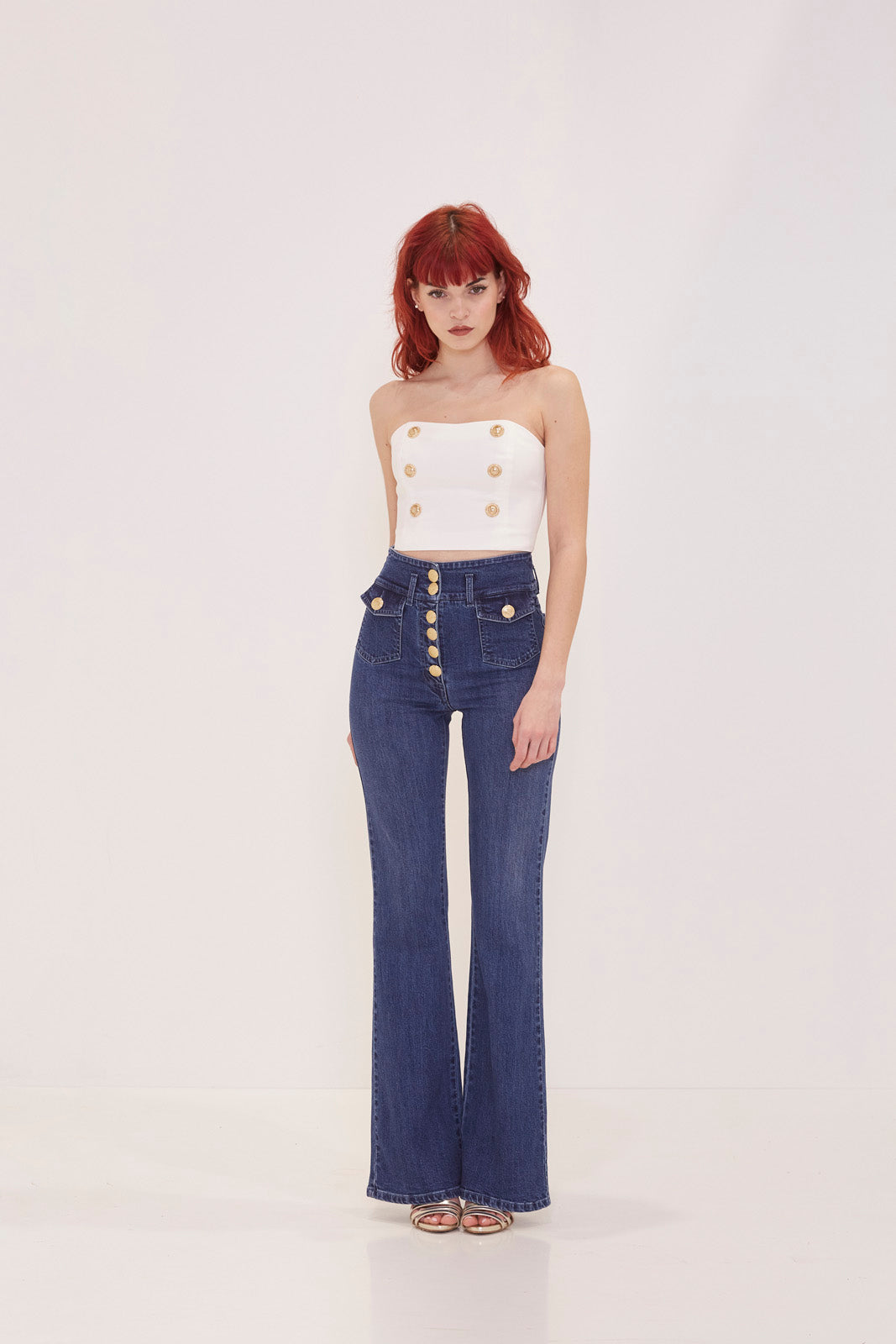 Adele trousers in Blue Zampa denim with FC gold buttons